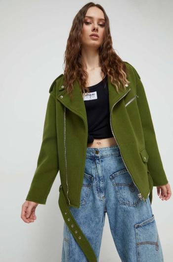 Vlnená bunda Moschino Jeans zelená farba, prechodná
