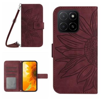 ART SUNFLOWER Peňaženkový obal so šnúrkou pre Honor X8c bordový