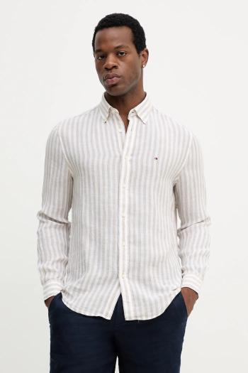 Ľanová košeľa Tommy Hilfiger béžová farba, regular, s golierom button-down, MW0MW38581