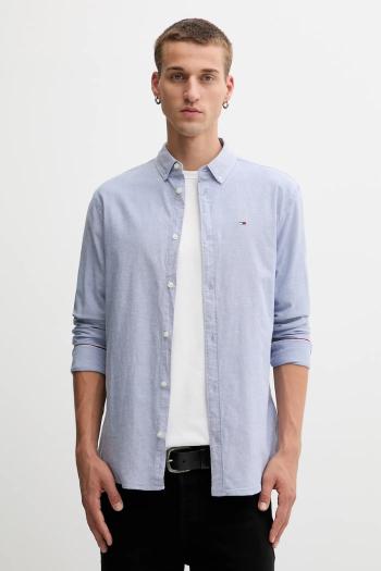 Košeľa Tommy Jeans béžová farba, slim, s golierom button-down, DM0DM09594