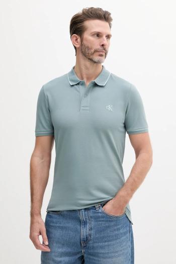 Polo tričko Calvin Klein Jeans pánske, tyrkysová farba, jednofarebné, J30J315603