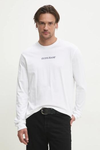 Bavlnené tričko s dlhým rukávom Guess Jeans biela farba, s nášivkou, M5RI84 K8HM0