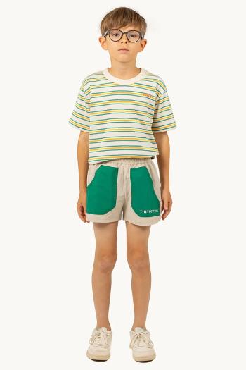 Detské krátke nohavice Tinycottons COLOR BLOCK SHORT béžová farba, s potlačou, SS25-251
