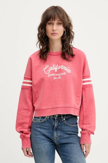 Bavlnená mikina Guess Originals ružová farba, s potlačou, W5YQ24 K68I4
