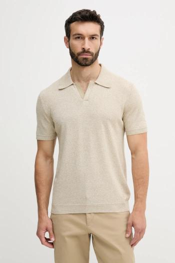 Polo tričko United Colors of Benetton pánske, béžová farba, melanžové, 115RK301I