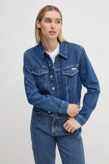 Rifľová bunda Calvin Klein Jeans dámska, tmavomodrá farba, prechodná, J20J224043