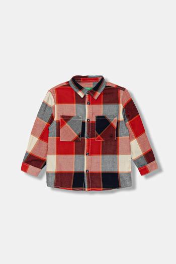 Detská bavlnená košeľa United Colors of Benetton červená farba, 5LQHGQ02S