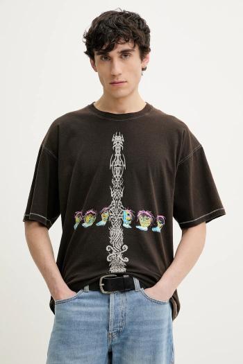 Bavlnené tričko Diesel T-BOXT-R4 T-SHIRT pánske, hnedá farba, s potlačou, A16208.0DRAM