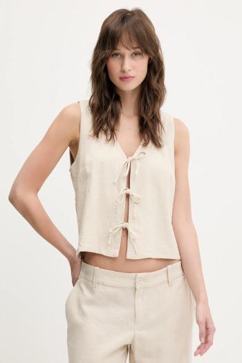 Ľanová vesta Hollister Co. béžová farba, jednoradová, KI340-5068