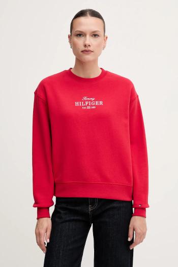 Bavlnená mikina Tommy Hilfiger červená farba, s nášivkou, WW0WW44631
