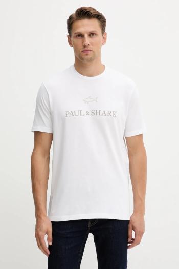 Bavlnené tričko Paul&Shark Knitwear pánske, biela farba, s nášivkou, 15311629