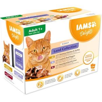 IAMS Delights pre dospelé mačky s hydinovým, jahňacím a hovädzím mäsom v omáčke 12× 85 g (8710255100418)