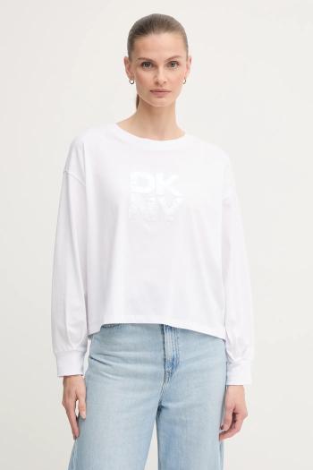 Bavlnené tričko s dlhým rukávom Dkny biela farba, DJ5T1488