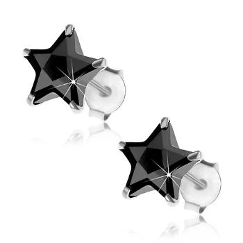 Puzetové strieborné náušnice 925, čierna zirkónová hviezdička, 8 mm
