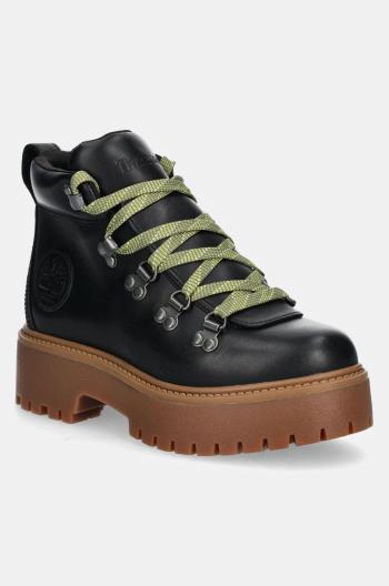 Kožené workery Timberland Stone Street dámske, čierna farba, na plochom podpätku, TB0A27VJW021