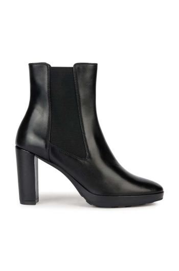 Kožené členkové topánky Geox D WALK PLEASURE 85 dámske, čierna farba, na podpätku, D35TFC 00043 C9999