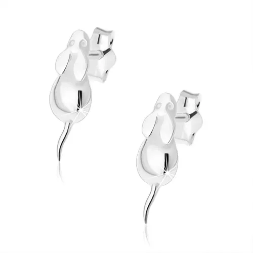 Zrkadlovolesklé strieborné náušnice 925, vypuklá malá myška, oblé tvary