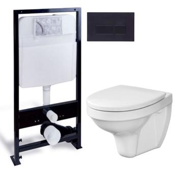 PRIM predstenový inštalačný systém s čiernym tlačidlom 20/0044 + WC CERSANIT DELFI + SEDADLO PRIM_20/0026 44 DE1