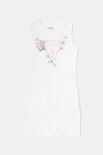 Dievčenské bavlnené šaty Guess biela farba, midi, priliehavá, J4RK38 KA6W4