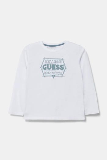 Detská bavlnená košeľa s dlhým rukávom Guess biela farba, s potlačou, N5RI26 K8HM4