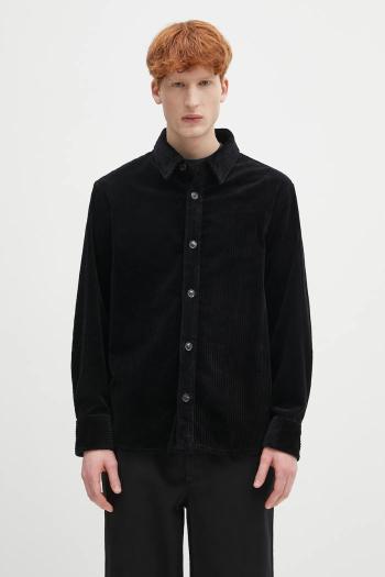 Menčestrová košeľa A.P.C. surchemise boris pánska, čierna farba, voľný strih, s klasickým golierom, COHDW.H02811