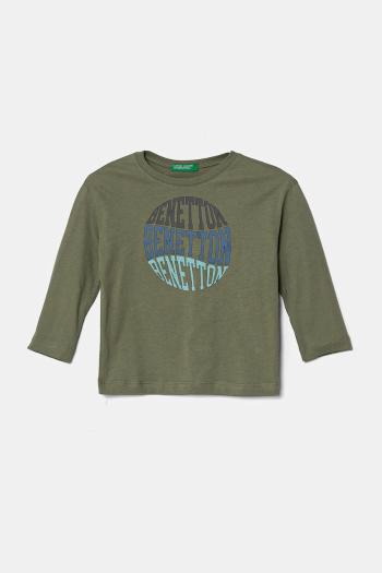 Detská bavlnená košeľa s dlhým rukávom United Colors of Benetton zelená farba, 3I1XG10HS