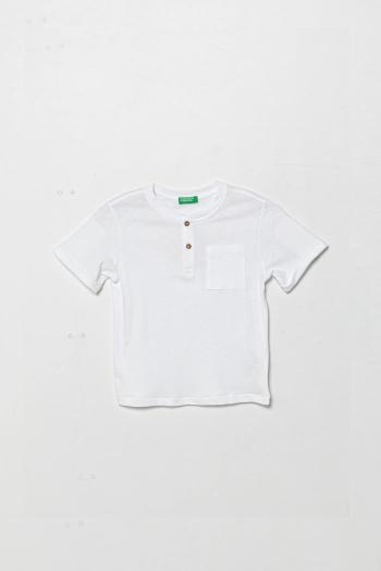 Detské tričko zo zmesi ľanu United Colors of Benetton biela farba, jednofarebné, 3F4JG10IF