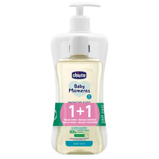 CHICCO Mlieko telové s dávkovačom Baby Moments 500 ml + Šampón Baby Moments 200 ml zdarma