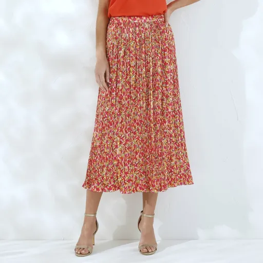 Plisovaná saténová midi sukňa s potlačou