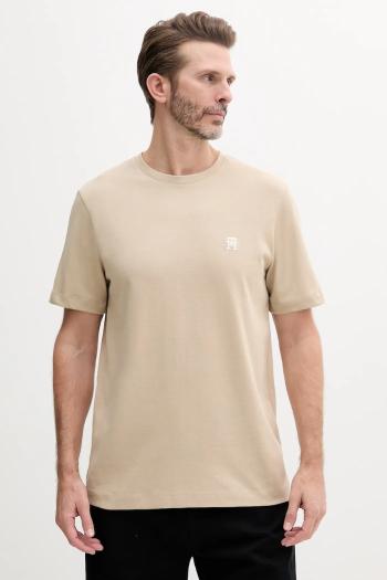 Bavlnené tričko Tommy Hilfiger pánske, béžová farba, s nášivkou, MW0MW39256