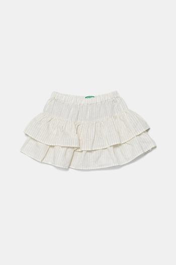 Detská ľanová sukňa United Colors of Benetton béžová farba, mini, áčkový strih, 4Q1NG0010