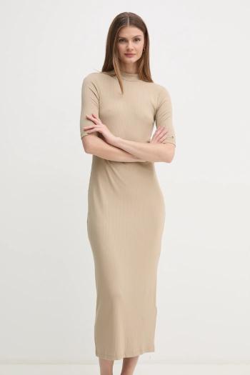 Šaty Tommy Hilfiger béžová farba, midi, priliehavé, WW0WW44430