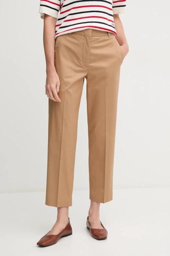 Nohavice Tommy Hilfiger dámske, hnedá farba, rovné, vysoký pás, WW0WW40504