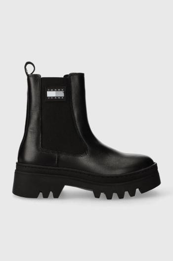 Kožené topánky chelsea Tommy Jeans TJW FASHION dámske, čierna farba, na platforme, EN0EN02295