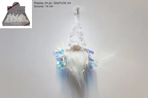 MAKRO - Škriatok závesný, 14 cm, biely s flitrami