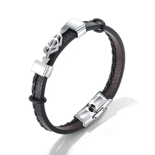 Náramok zo syntetickej kože, oceľové srdcia prepichnuté šípom
