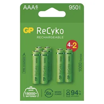 Nabíjacia batéria, AAA (HR03), 1.2V, 950 mAh, GP, papierová krabička, 6-pack, ReCyko