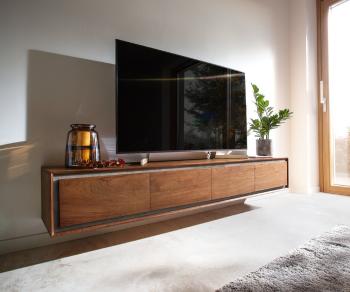 TV stolík Stonegrace 200 cm akáciová hnedá kamenná dyha 4 dvierka na