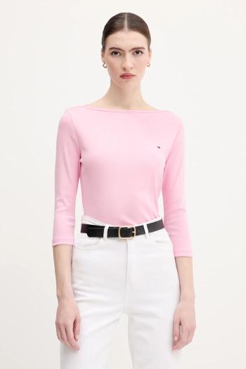 Bavlnené tričko s dlhým rukávom Tommy Hilfiger čierna farba, WW0WW40589