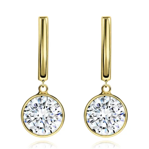 Zlaté náušnice 14K zvislý oblúk so zirkónom