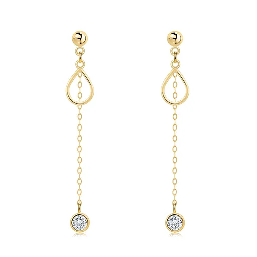 Zlaté visiace náušnice 14K s obrysom slzy a čírym zirkónom