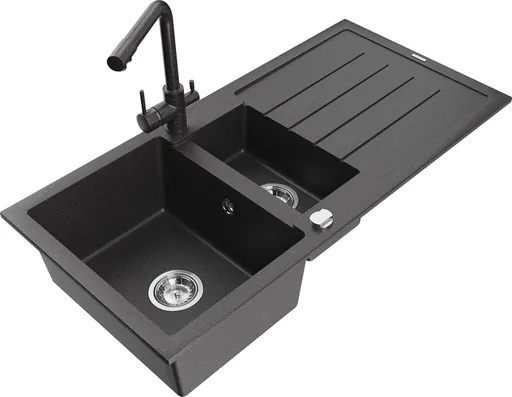 MEXEN/S MEXEN/S - Andres granitový drez s odkvapkávačom vrátane batérie Duero, čierna nakrápiany 6515-76-671600-76