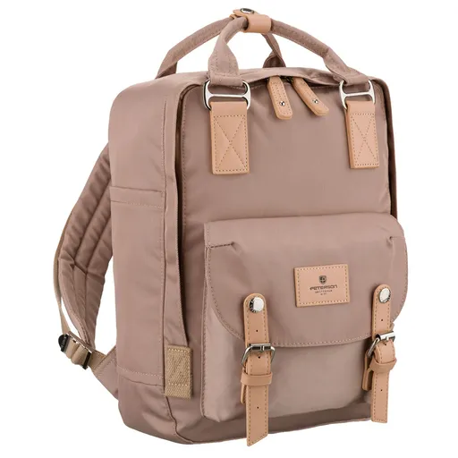 Dámsky veľký béžový ruksak z polyesteru a ekologickej kože