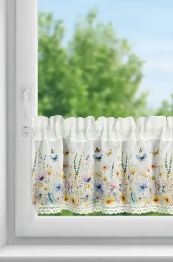 ArtFir Krátka záclona ROZALIA P | biela/žltá 150 x 30 cm