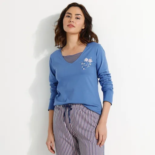 Pyžamové tričko s dlhými rukávmi a potlačou kvetín