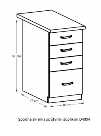 Tempo Kondela Kuchynská linka Provance Provance: Spodná skrinka D40S4 - 40x82x47 cm