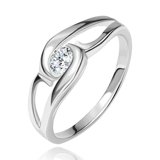 Prsteň zo striebra 925 - zaoblené ramená okolo zirkónu - Veľkosť: 48 mm