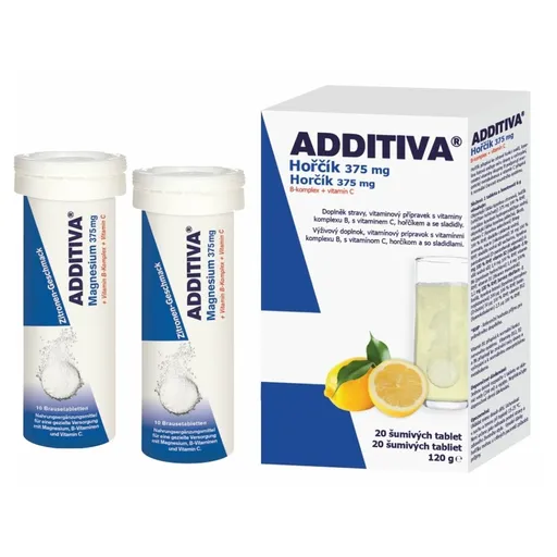 ADDITIVA Magnesium 375 mg + B-Komplex + vitamín C 20 šumivých tabliet