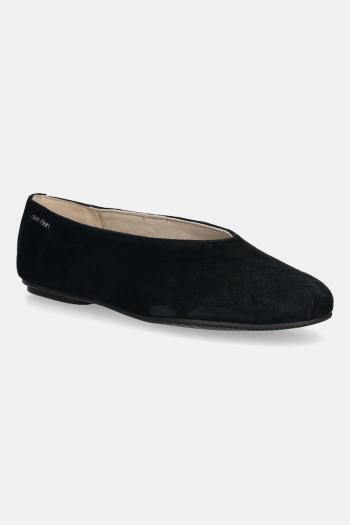 Semišové baleríny Calvin Klein BALLERINA ROUND HW SUE čierna farba, HW0HW02565