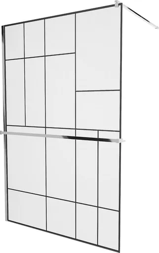 MEXEN/S - KIOTO Sprchová zástena WALK-IN s poličkou a držiakom uterákov 100 x 200, transparent/čierna 8 mm, chróm 800-100-121-01-78